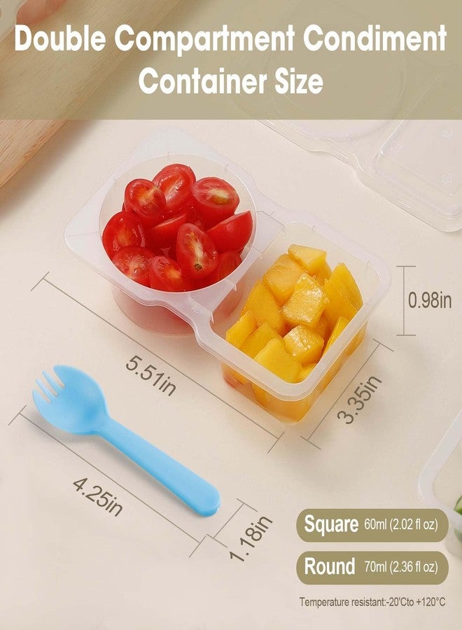 AYAYGD 100PCS Reusable Snack Containers with Lids,2 Compartment Snack Containers with 100 Spoons,Snack Pack Containers for Condiments,fruits and salads - Image 2