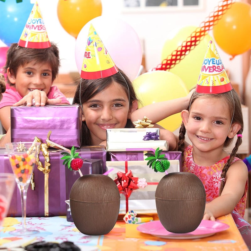 A-Link 18 Coconut Cups with 18 Straws and 18 Cocktail Drink Picks, Hawaiian Luau Tiki and Beach Party Decorations for Kids and Adults - Image 4