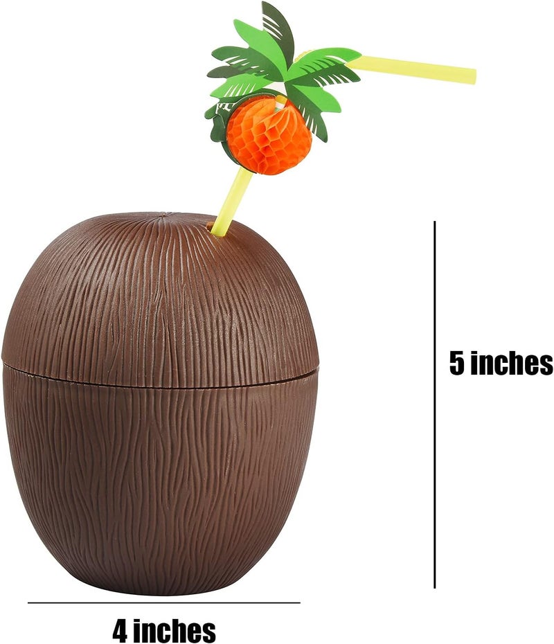 A-Link 18 Coconut Cups with 18 Straws and 18 Cocktail Drink Picks, Hawaiian Luau Tiki and Beach Party Decorations for Kids and Adults - Image 2