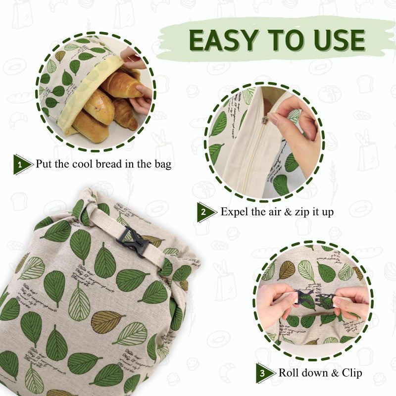 BYTTME 2 Pack Beeswax Bread Bags for Homemade Bread with Zipper, Large 13x17'' Reusable Beeswax Sourdough Bread Storage Bag, Keep Loaves Fresh Longer, Freezer Safe & Airtight, Natural, Zero Waste - Image 4