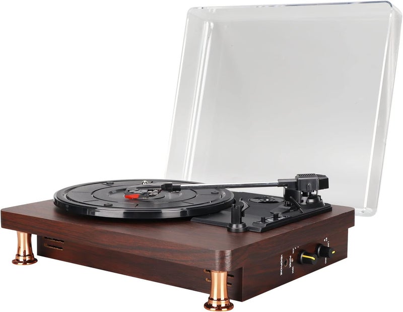 SUNGOOYUE Bluetooth Record Player, Vintage Wireless Turntable with 3 Speed 33 45 78 RPM, Ruby, Dual Magnetic, Built in Speaker, USB MP3 Conversion, for Android Smartphone Tablet Laptop (US Plug) - Image 4