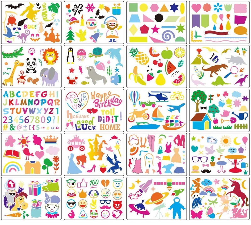 HADDIY Kids Drawing Stencils Set, 20 Pcs Plastic Stencil Kit 300+ Patterns Drawing Templates for Girls & Boys Gift and Card Making - Image 2