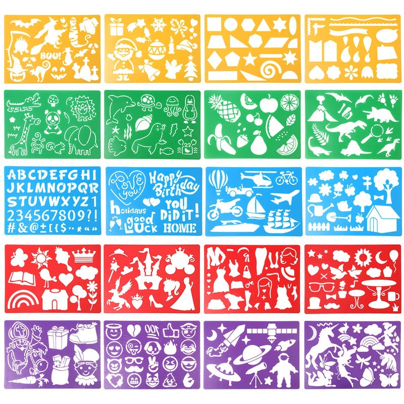 HADDIY Kids Drawing Stencils Set, 20 Pcs Plastic Stencil Kit 300+ Patterns Drawing Templates for Girls & Boys Gift and Card Making - Image 1