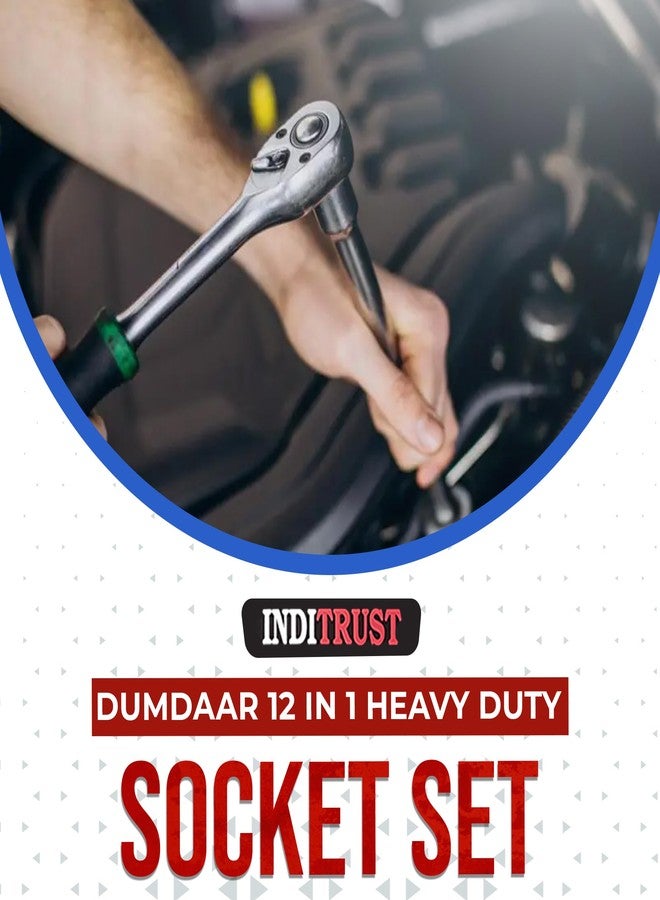 Dumdaar 12 in 1 Heavy Duty Socket Set 1/2 Chrome Vanadium Steel Hex 12pc Socket set Goti Set and Ratchet Spanner Tool kit - Image 2