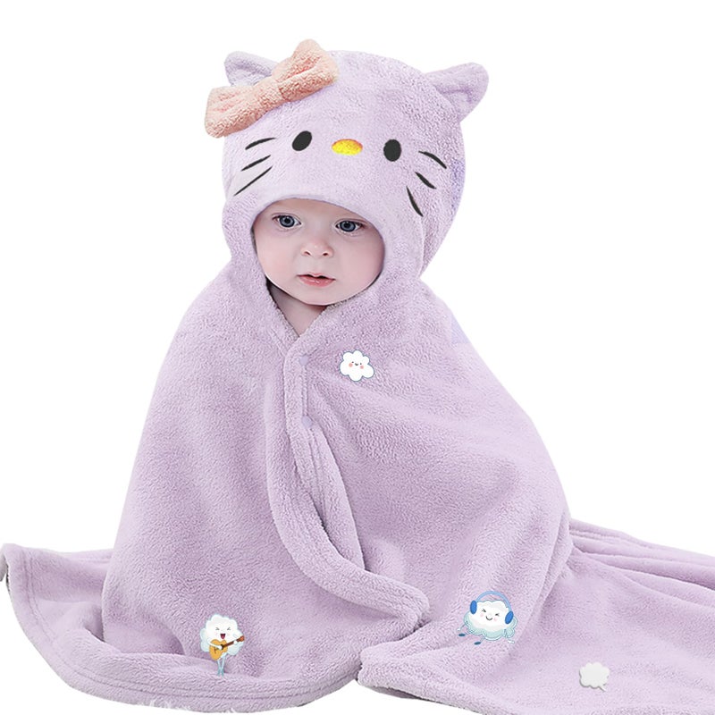 IFaryMes Toddler Baby Bath Towel with Hood 275X55 Ultra Absorbent Soft Cozy Comfort Bathrobe Blanket 06 Years Infant Shower Towel for Girls BoysPurpleCat - Image 2