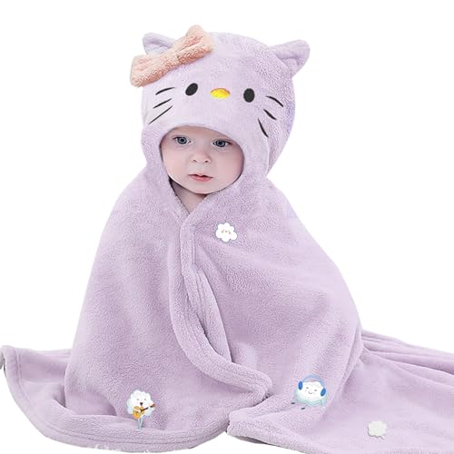 IFaryMes Toddler Baby Bath Towel with Hood 275X55 Ultra Absorbent Soft Cozy Comfort Bathrobe Blanket 06 Years Infant Shower Towel for Girls BoysPurpleCat - Image 1