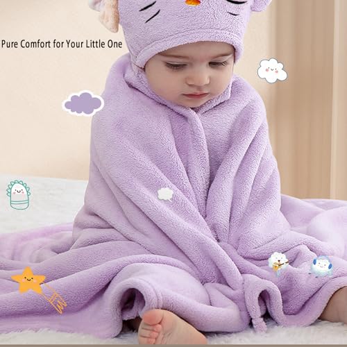 IFaryMes Toddler Baby Bath Towel with Hood 275X55 Ultra Absorbent Soft Cozy Comfort Bathrobe Blanket 06 Years Infant Shower Towel for Girls BoysPurpleCat - Image 3