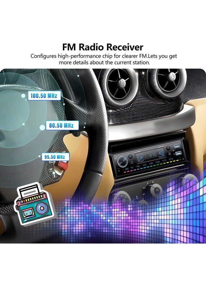 AMprime Single Din Car Stereo Marine Radio Bluetooth Multimedia Car Audio Receivers with Digital LCD Display FM Car Radio USB/SD/AUX-in MP3 Multimedia Player Lossless Sound Quality Quick Charge+Remote Control - Image 2