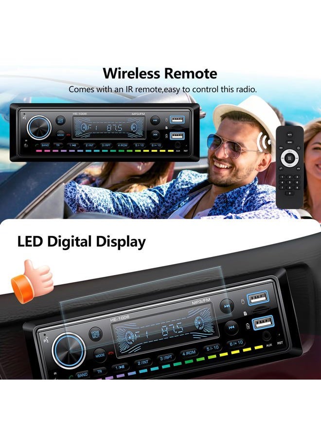 AMprime Single Din Car Stereo Marine Radio Bluetooth Multimedia Car Audio Receivers with Digital LCD Display FM Car Radio USB/SD/AUX-in MP3 Multimedia Player Lossless Sound Quality Quick Charge+Remote Control - Image 5