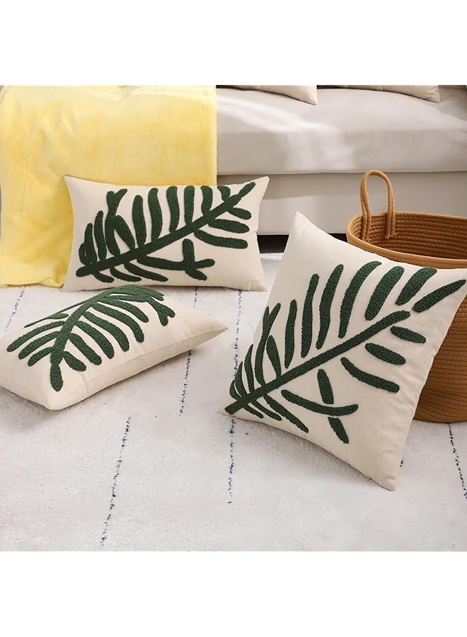 إيروريكس أغطية وسائد مزخرفة مقاس 18 × 18 بوصة، عبوة من 2 غطاء وسادة مطرز بأوراق استوائية خضراء، أغطية وسائد من القطن الريفي، أغطية وسائد مربعة مزخرفة بالزهور، ديكور منزلي - Image 4