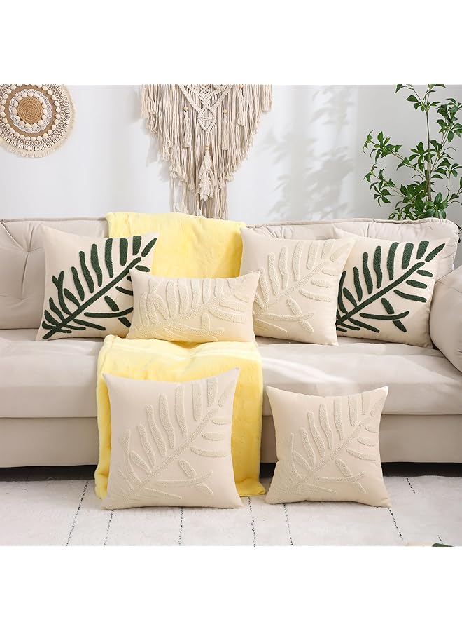 إيروريكس أغطية وسائد مزخرفة مقاس 18 × 18 بوصة، عبوة من 2 غطاء وسادة مطرز بأوراق استوائية خضراء، أغطية وسائد من القطن الريفي، أغطية وسائد مربعة مزخرفة بالزهور، ديكور منزلي - Image 3