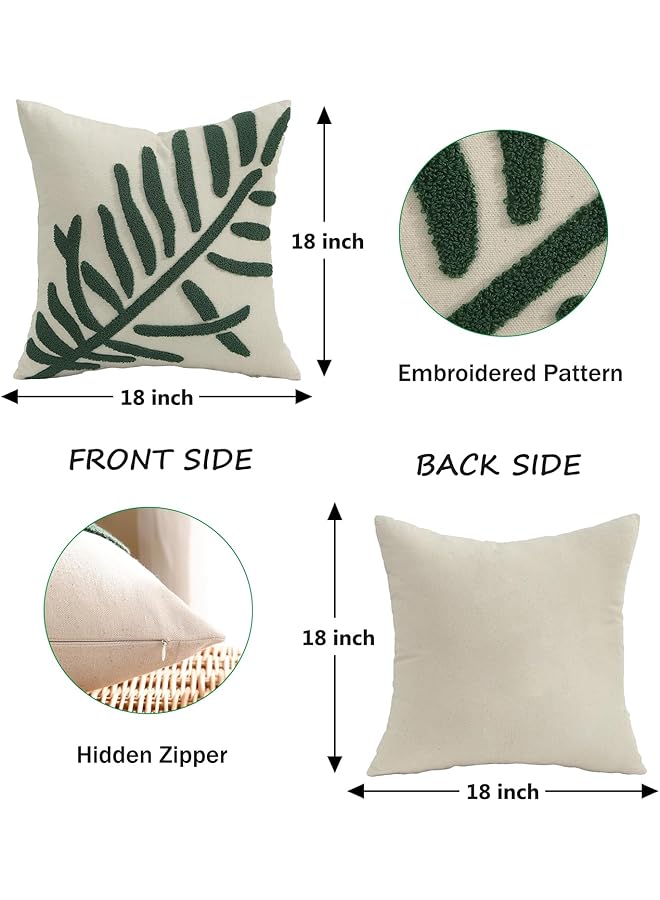 إيروريكس أغطية وسائد مزخرفة مقاس 18 × 18 بوصة، عبوة من 2 غطاء وسادة مطرز بأوراق استوائية خضراء، أغطية وسائد من القطن الريفي، أغطية وسائد مربعة مزخرفة بالزهور، ديكور منزلي - Image 2