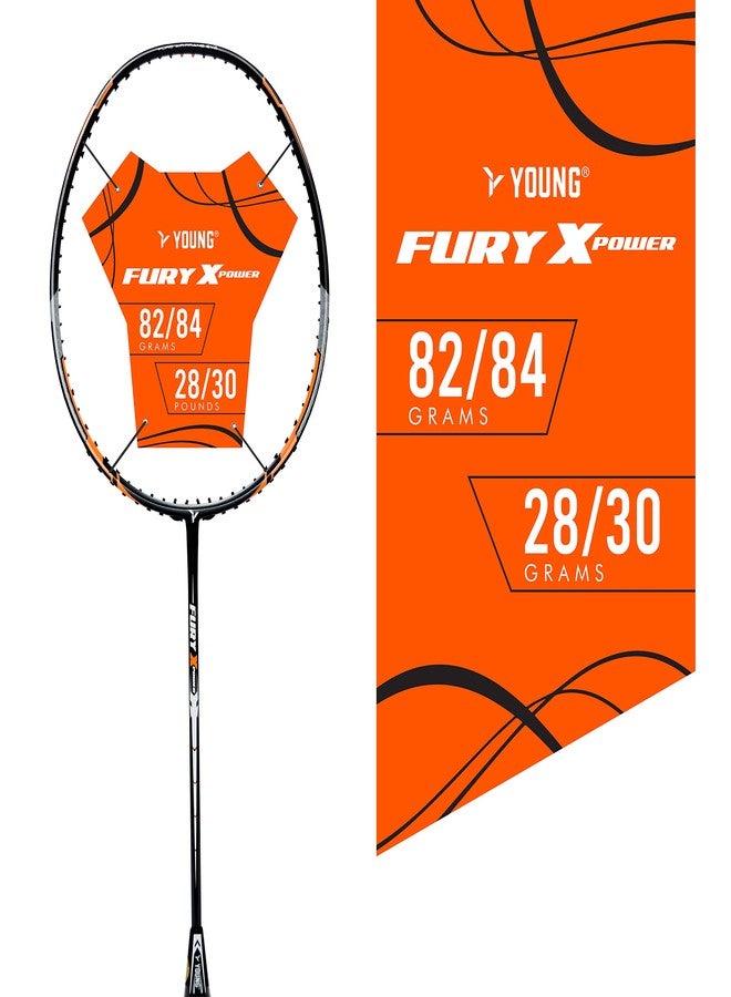 يونغ مضرب تنس الريشة Young Fury X Power (جرافيت كامل، 30 رطلاً) بدون أوتار مع غطاء كامل (أسود برتقالي) - Image 2
