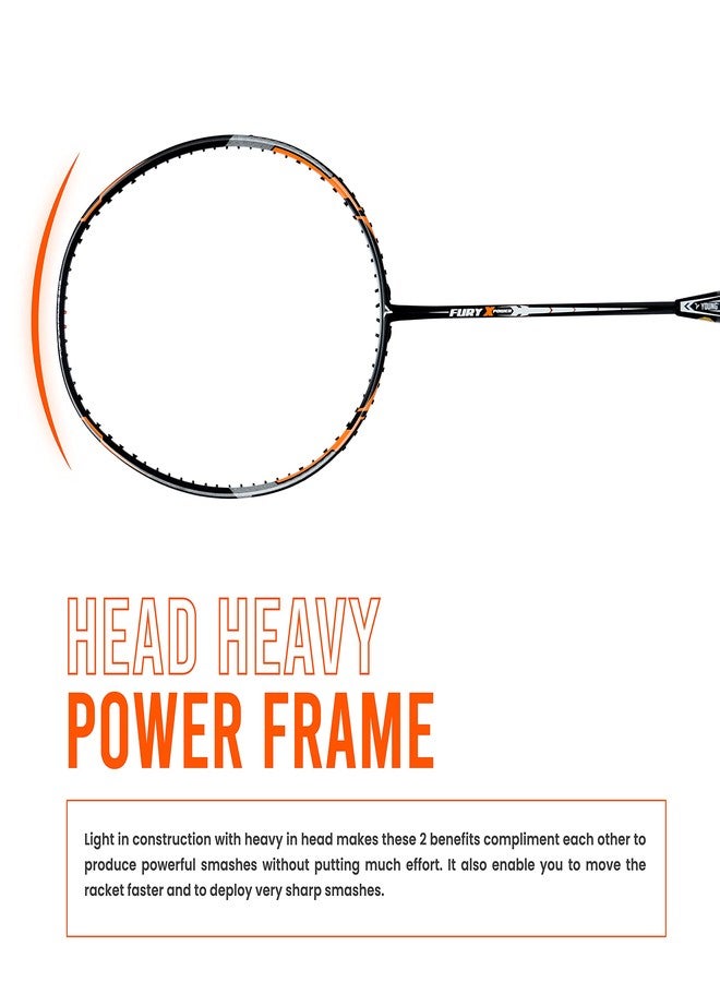 يونغ مضرب تنس الريشة Young Fury X Power (جرافيت كامل، 30 رطلاً) بدون أوتار مع غطاء كامل (أسود برتقالي) - Image 4
