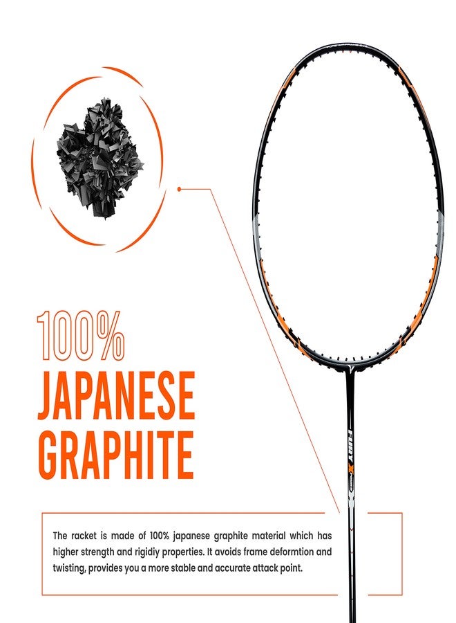 يونغ مضرب تنس الريشة Young Fury X Power (جرافيت كامل، 30 رطلاً) بدون أوتار مع غطاء كامل (أسود برتقالي) - Image 5