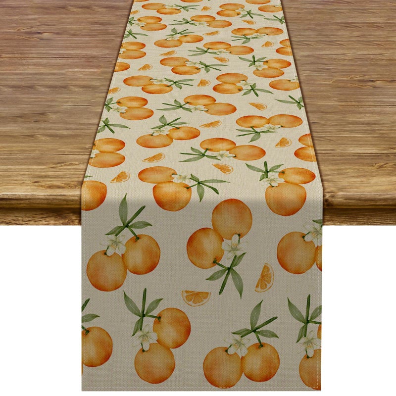 Pudodo Orange Citrus Table Runner Little Cutie Themed Birthday Baby Shower Spring Summer Party Kitchen Dining Home Decoration 13 x 72