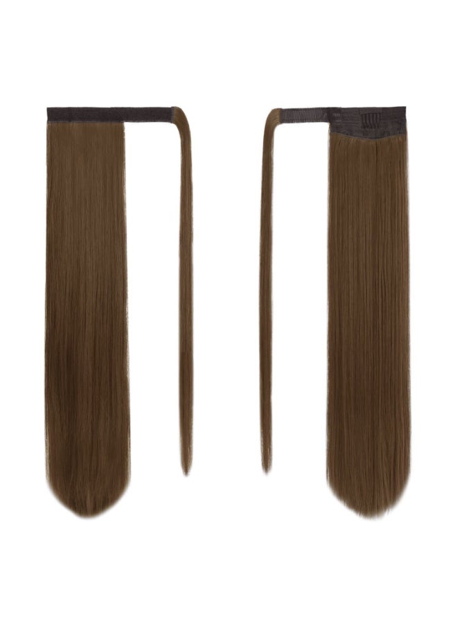 BARSDAR Medium Chesnut Brown Straight Wrap Ponytail Extension 26 Inch Long Straight Wrap Around Ponytail Hair Extensions for Women Synthetic Clip in Brown Pony Tails Hairpieces Daily - Image 4