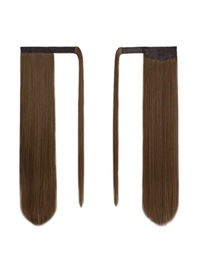 BARSDAR Medium Chesnut Brown Straight Wrap Ponytail Extension 26 Inch Long Straight Wrap Around Ponytail Hair Extensions for Women Synthetic Clip in Brown Pony Tails Hairpieces Daily - Image 3