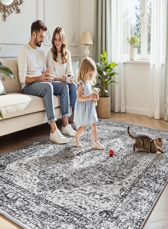 Lofus 5x7 Area Rugs for Living Room, Washable Area Rug, Rugs for Bedroom, Kitchen, Vintage Boho Carpet, Soft Non-Slip, Low Pile Large Area Rug for Office Dining Room, Vintage Dark Grey - Image 3