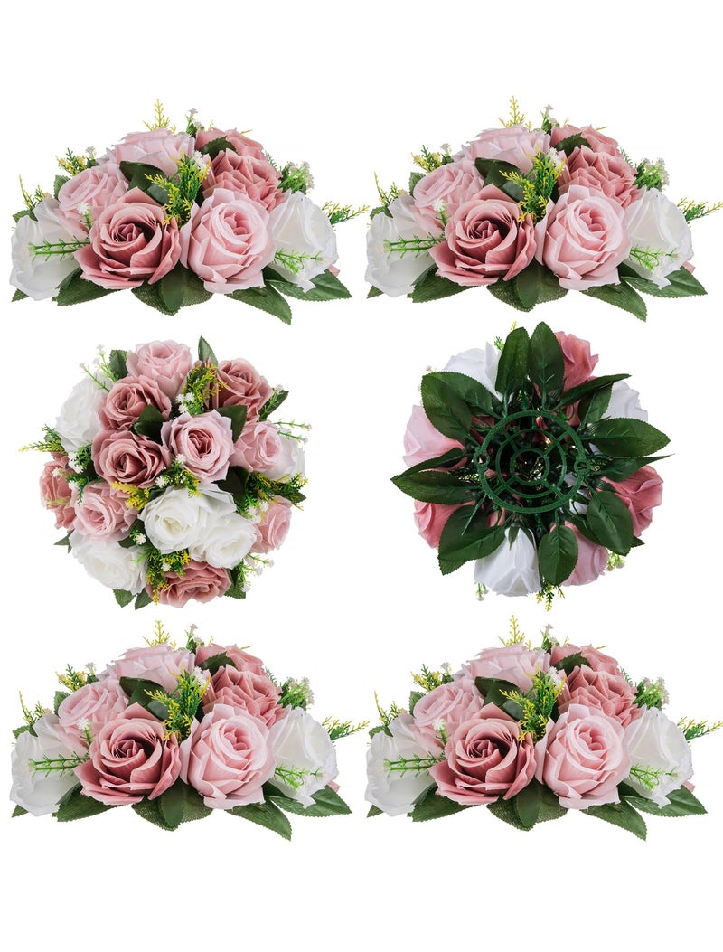 BLOSMON Dusty Rose Flowers Centerpieces 6 Pcs Pink Roses Artificial Flowers Balls for Wedding Dinning Table  Fake Silk Kissing Floral Arrangement for Home Party Event Decor