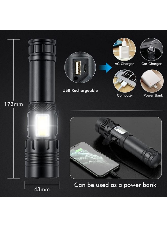 Xhp90cob High-intensity Flashlight Usb Rechargeable Outdoor Zoomable Side Light P160 Led Torch-Color:Short P50 COB Flashlight 1*21700 Battery Type-C Data Cable  - Image 5