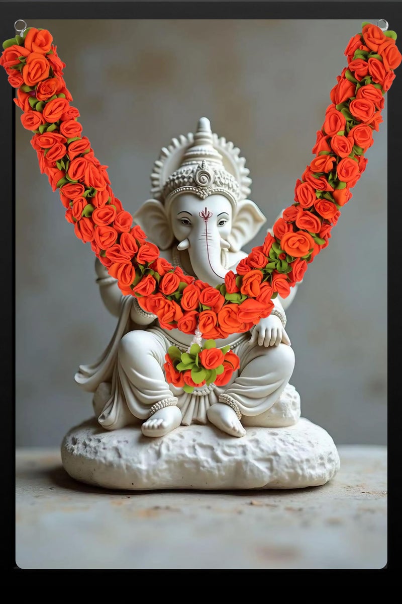 Daedal Crafters Flower Garland for Pooja Mandir Decoration, Hanging Mala for Photo Frame, Decorative Haar Mala for God Idols, Photo Frames of Loved Ones, Ancestors, Pitra & Pooja Room Décor (40 inch) - Image 1