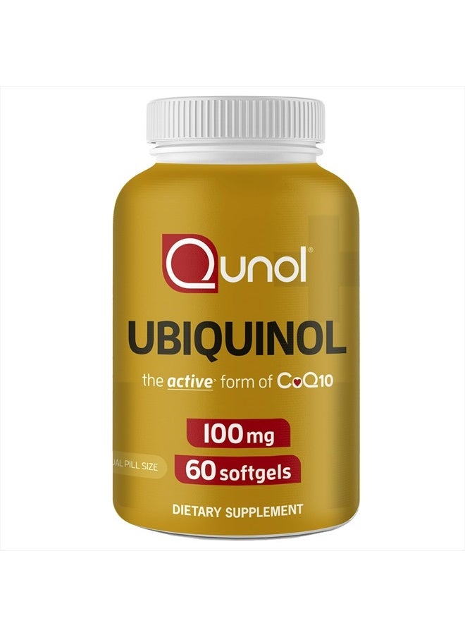 Qunol Ubiquinol CoQ10 100mg Softgels, Ubiquinol - Active Form of Coenzyme Q10, Antioxidant for Heart Health, Healthy Blood Pressure Levels, Beneficial to Statin Users, 60 Count  - Image 1