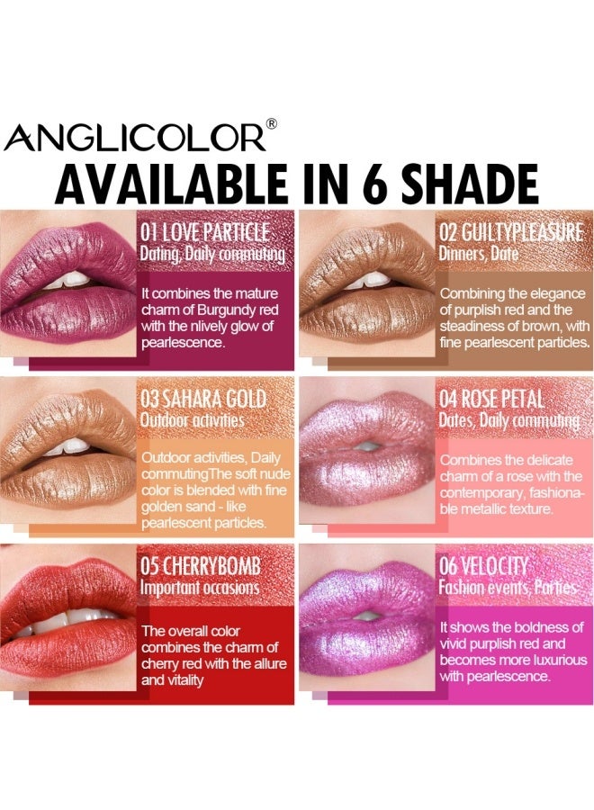 Anglicolor 6-Piece Women's Metallic Gloss Lipstick Set, High Pigmentation Lipstick, Silky Smooth and Moisturizing, Non-Greasy, Long-Lasting Makeup, Full Coverage Lip Makeup, Women's Gift Box Set - Image 3