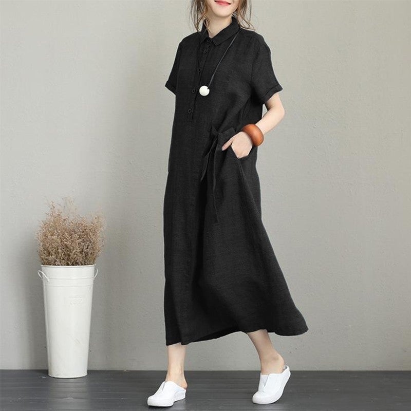 1Tarz 1 style Toridas Linen Casual Short Sleeve Full Length Summer Casual Women's Dress LN245SYH3  - Image 1