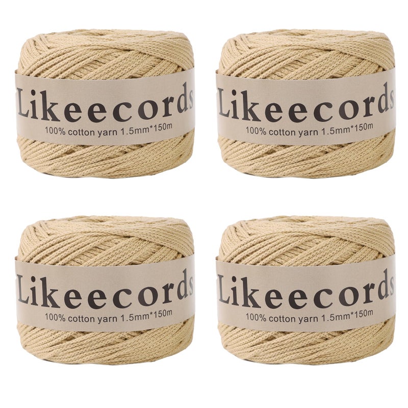 Likeecords 100% Cotton Macrame Cord 1.5mm x 330 Yards (300m) 1.5m Macrame Yarn Crochet Macrame Bag Cord Crafts for Bags and Knitting Home Decorations(Apricot) - Image 1