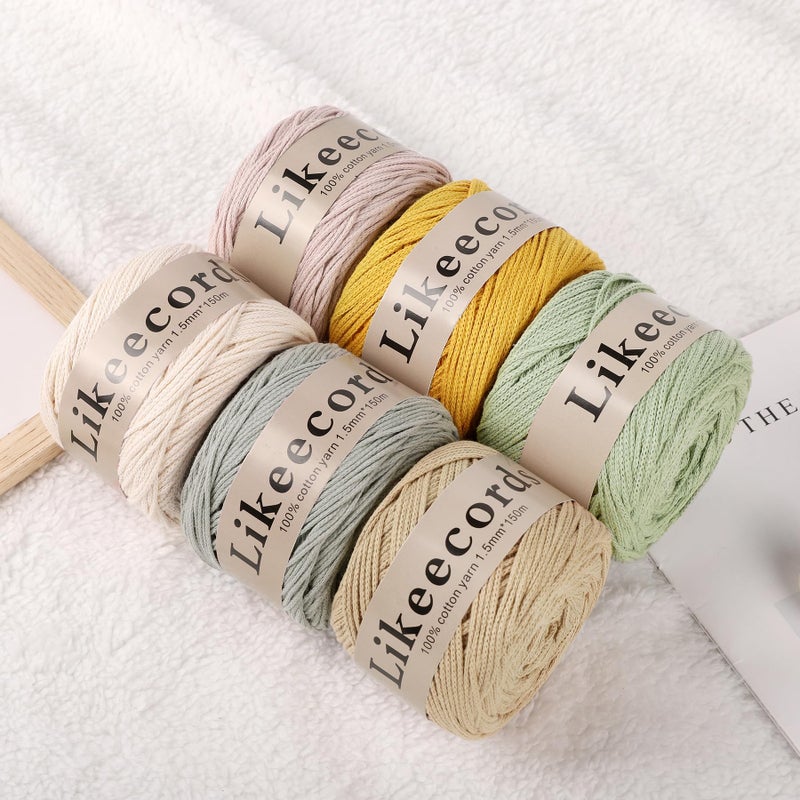 Likeecords 100% Cotton Macrame Cord 1.5mm x 330 Yards (300m) 1.5m Macrame Yarn Crochet Macrame Bag Cord Crafts for Bags and Knitting Home Decorations(Apricot) - Image 3