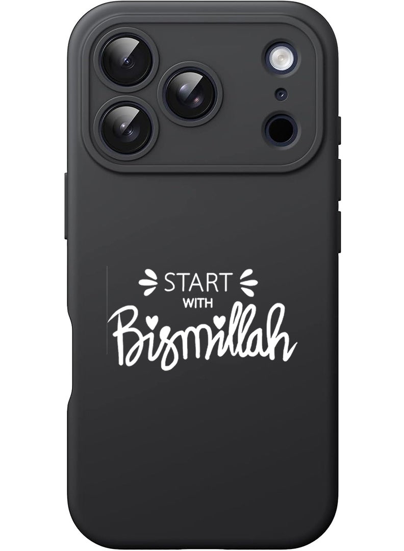 Theodor Protective Slim Fit Case Liquid Silicone Cover with Full Body Protection Anti-Scratch Shockproof Case For Apple iPhone 17 Pro Max (Black) Start with Bismillah - White - Image 1