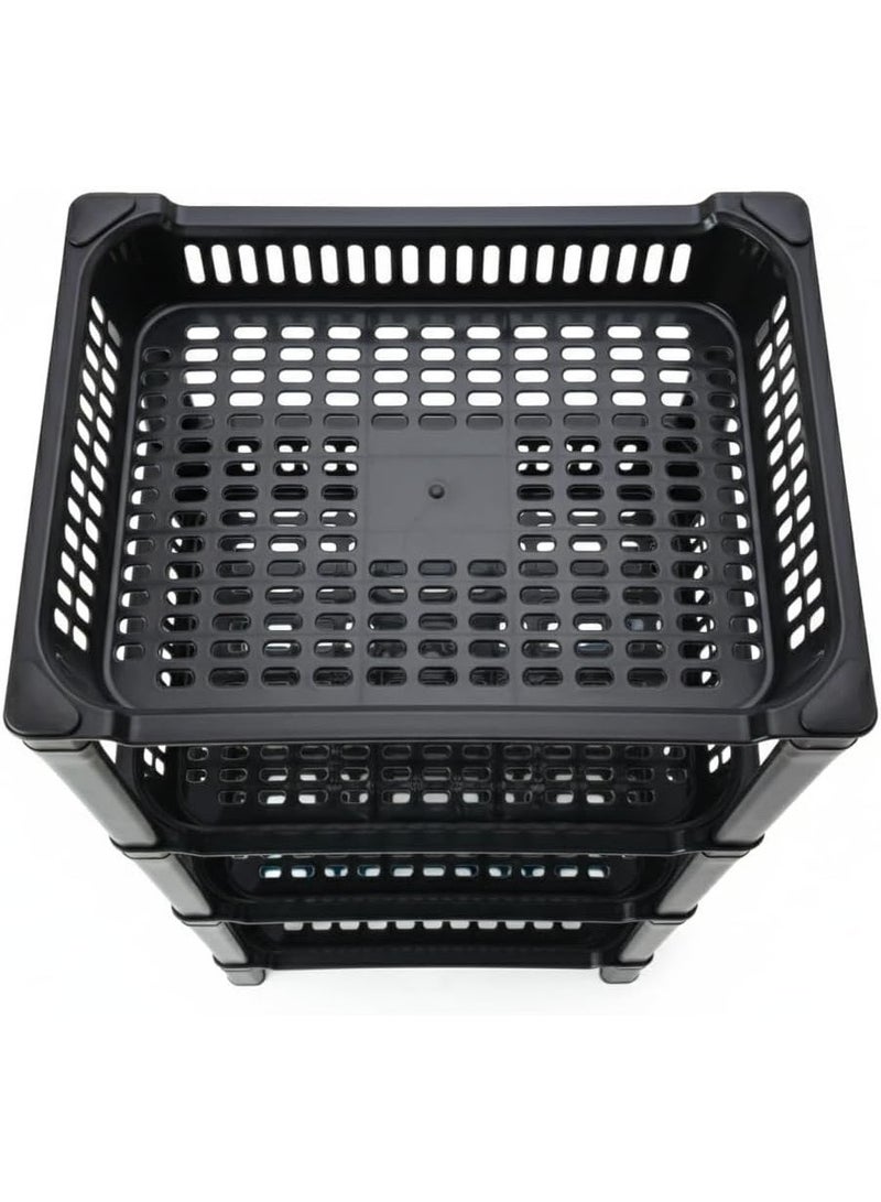 DmarQa 3-Tier Plastic Kitchen Storage Rack with Wheels, Black Multipurpose Vegetable Basket Organiser, Rolling Storage Trolley for Kitchen, Bathroom & Home Use, 49x34x75 cm - Image 3