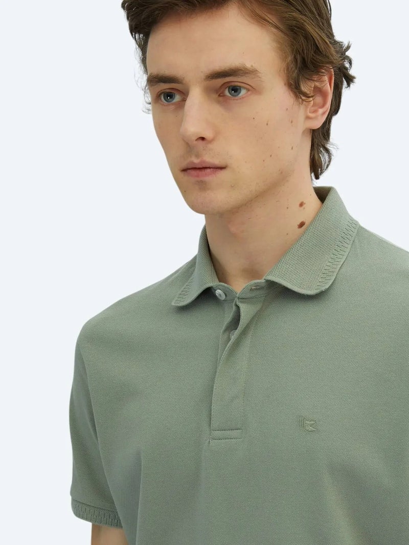 Kip Khaki Plain Polo Neck 100% Cotton T-Shirt - Image 3