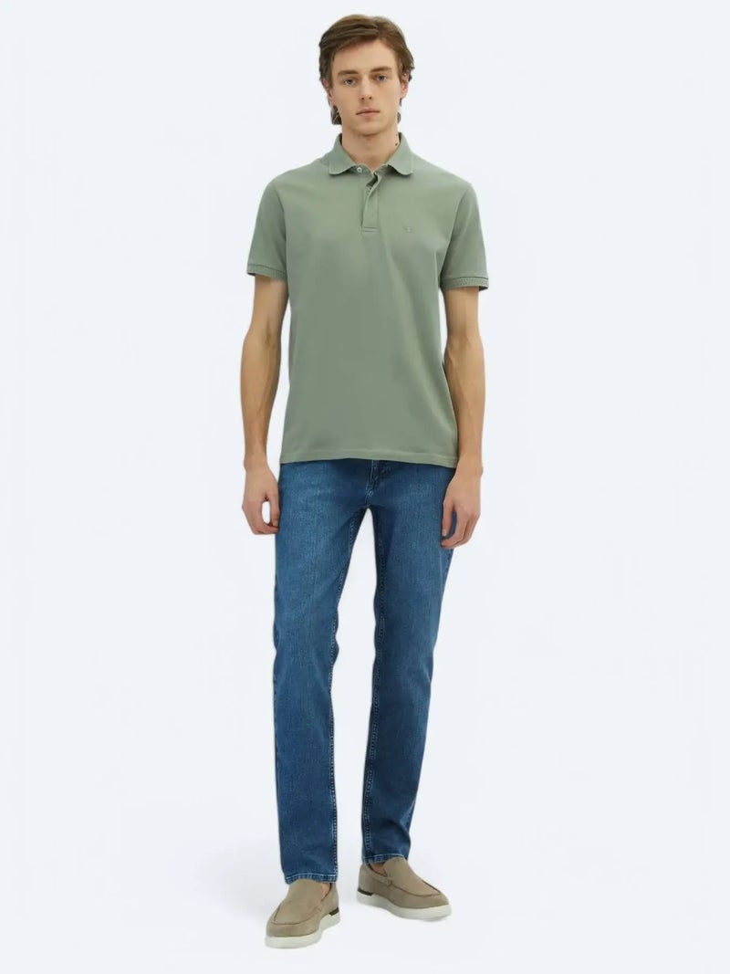 Kip Khaki Plain Polo Neck 100% Cotton T-Shirt - Image 2