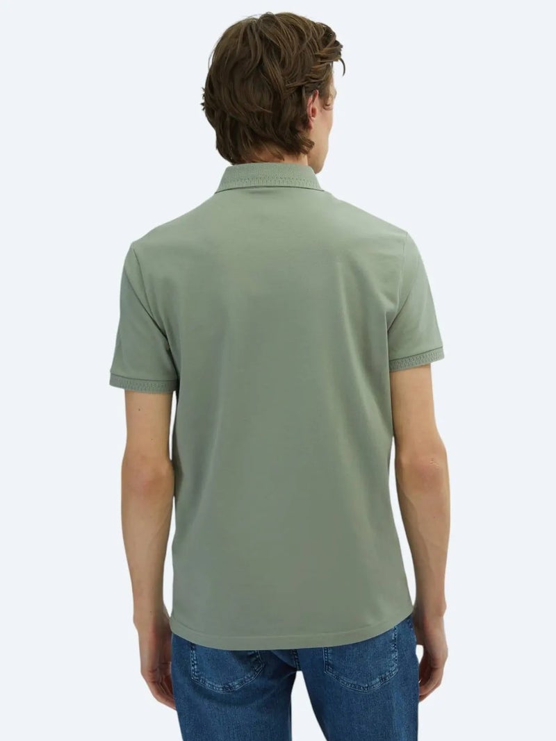 Kip Khaki Plain Polo Neck 100% Cotton T-Shirt - Image 4