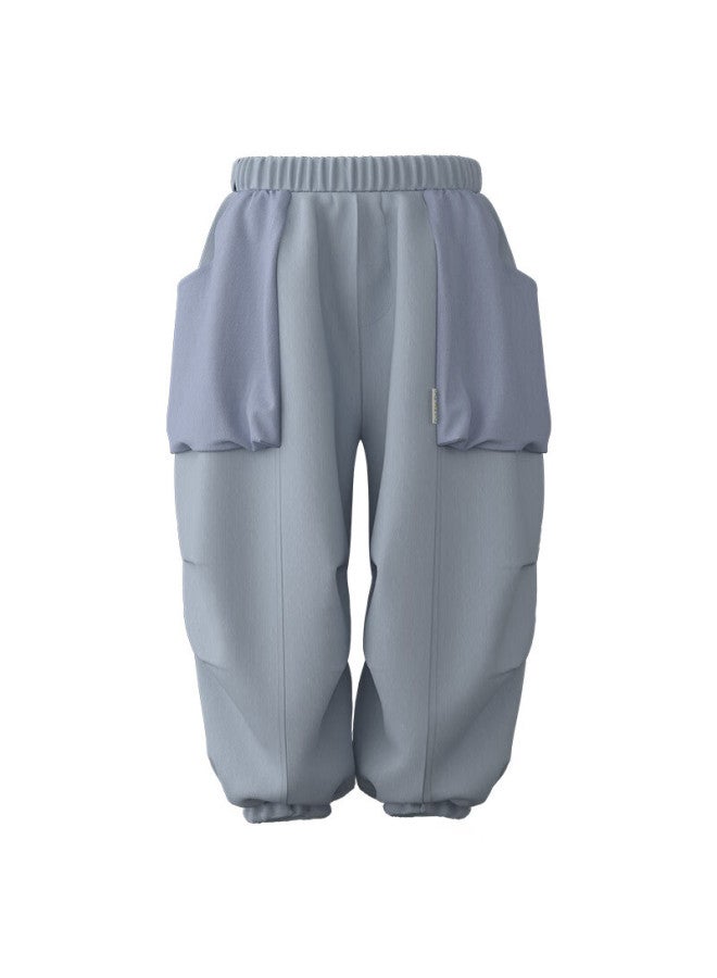 Papapapa Autumn Kids Pants Boys Girls Sports Pants Loose Jogger Three-proof Casual Pants Gray Blue 130 - Image 3