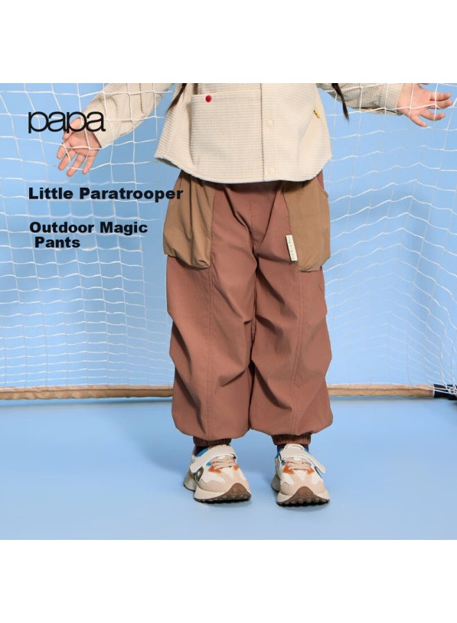 Papapapa Autumn Kids Pants Boys Girls Sports Pants Loose Jogger Three-proof Casual Pants Gray Blue 130 - Image 1