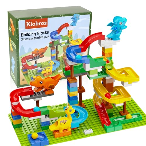 Klobroz Building Blocks for Kids Toddlers 3 4 5 6 7 8 Year Old 127piece Large Classic Building Bricks Dinosaur Marble Run with 2 Baseplate for Boys Girls All Ages Compatible with All Major Brands - Image 1
