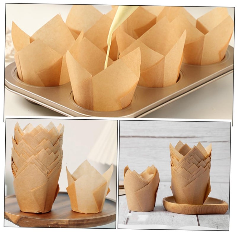 50 Pcs Natural Color Tulip Cupcake Liners Oil Proof Baking Cups for Home and Party - Image 4