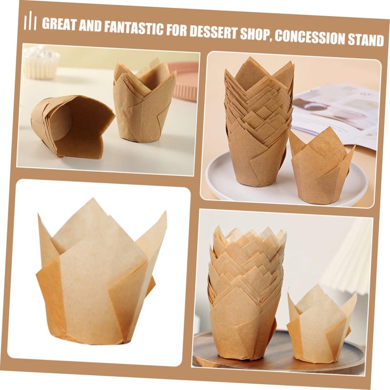 50 Pcs Natural Color Tulip Cupcake Liners Oil Proof Baking Cups for Home and Party - Image 5