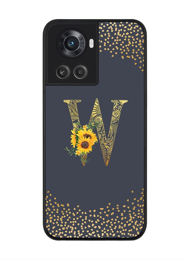 Stylizedd - Rugged Black edge case for OnePlus 10R 5G/OnePlus Ace 5G Slim fit Soft Case Flexible Rubber Edges Anti Drop TPU Gel Thin Cover - Custom Monogram Initial Letter Floral Pattern Alphabet - W (Grey ) - Image 1