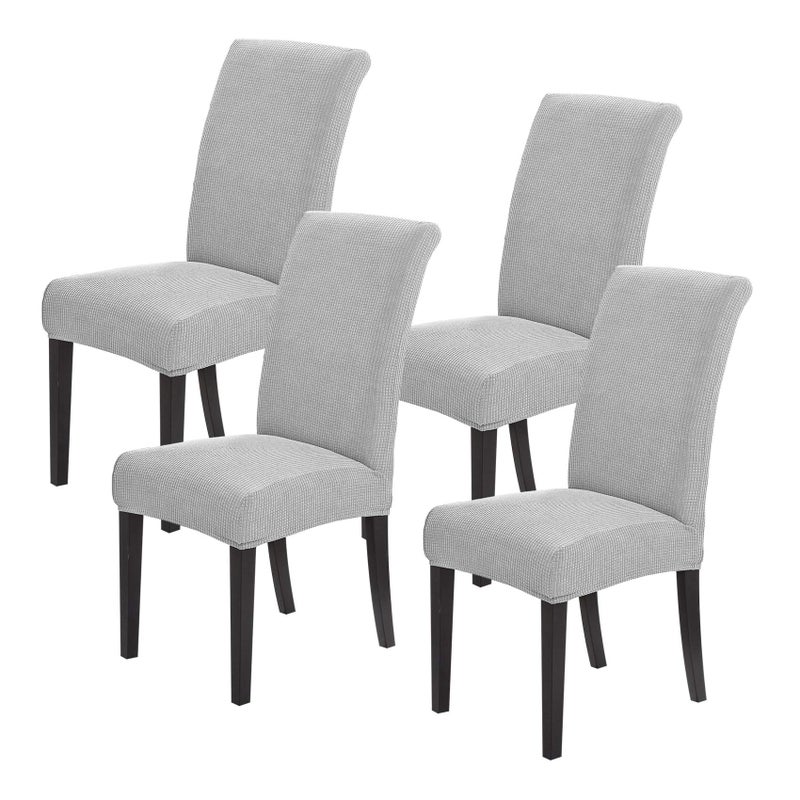 Joccun Chair Covers for Dining Room Set of 4 Dining Chair Slipcovers Stretch Dining Room Chair Covers Seat ProtectorWashable Parsons Chair Cover for HomeHotelBanquetSilver4 Pack