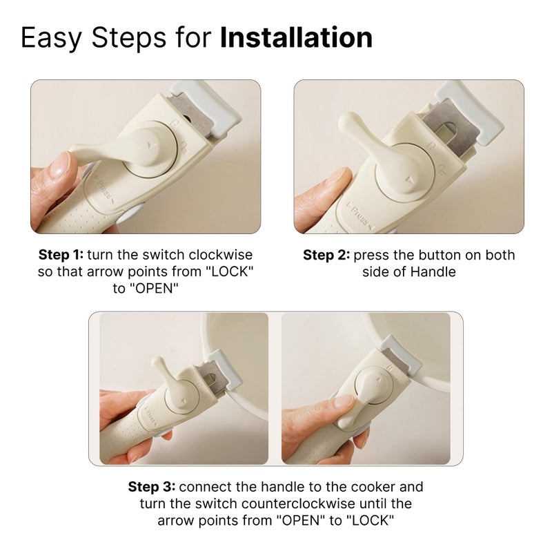 UMAI Detachable Cookware Handle (2 Pcs) | Removable Pan Handle | Universal Pot Handle Suitable for All Cookware | Home Kitchen (White) - Image 5