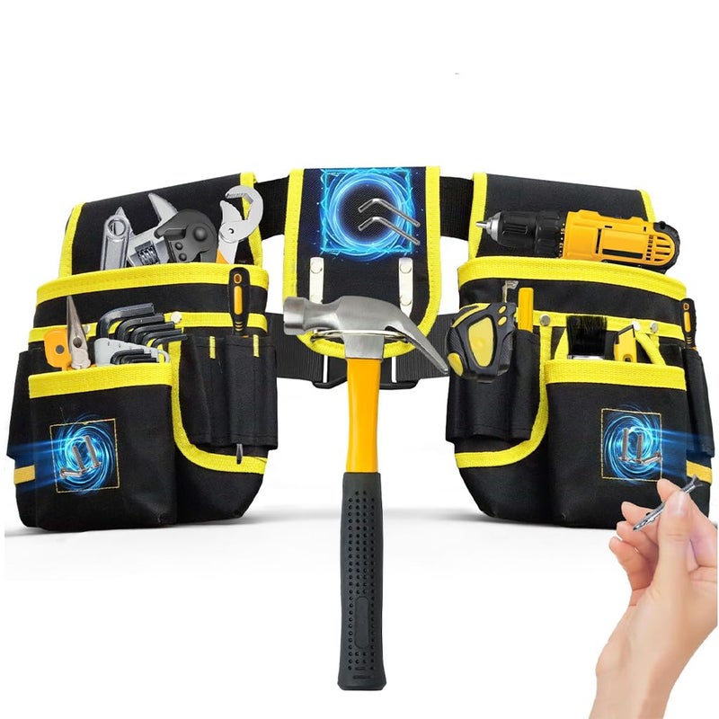 Serplex حقيبة أدوات مغناطيسية ® لحاملي الأدوات الكهربائية، حقيبة خصر لتنظيم الأدوات مع جيوب متعددة وحامل مطرقة معدني، حزام عمل قابل للتعديل لحاملي الأدوات الكهربائية، النجارين، عمال البناء - Image 1