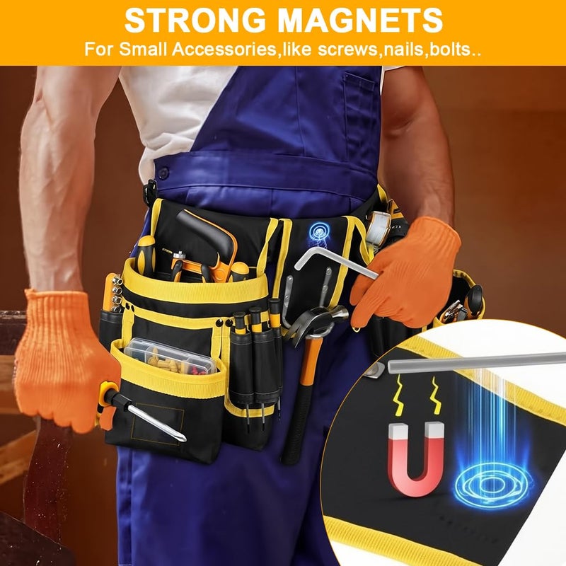 Serplex حقيبة أدوات مغناطيسية ® لحاملي الأدوات الكهربائية، حقيبة خصر لتنظيم الأدوات مع جيوب متعددة وحامل مطرقة معدني، حزام عمل قابل للتعديل لحاملي الأدوات الكهربائية، النجارين، عمال البناء - Image 4