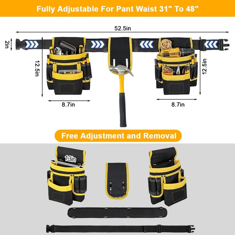 Serplex حقيبة أدوات مغناطيسية ® لحاملي الأدوات الكهربائية، حقيبة خصر لتنظيم الأدوات مع جيوب متعددة وحامل مطرقة معدني، حزام عمل قابل للتعديل لحاملي الأدوات الكهربائية، النجارين، عمال البناء - Image 3