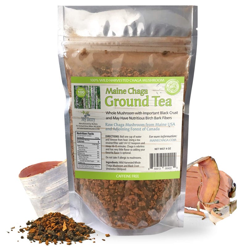 MY BERRY Maine Chaga Ground Tea Powder | 4oz | Coarse Ground | 100% Wild-Harvested from Maine & Atlantic Canada | Caffeine-Free | 100 Servings - Image 1