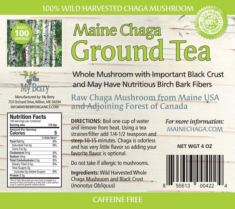 MY BERRY Maine Chaga Ground Tea Powder | 4oz | Coarse Ground | 100% Wild-Harvested from Maine & Atlantic Canada | Caffeine-Free | 100 Servings - Image 2