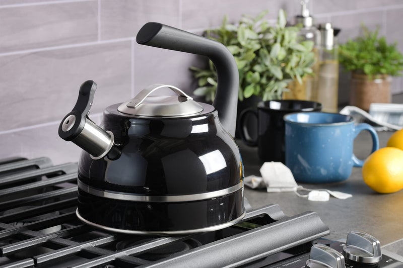 Kenmore Elite Costner 2.3 Qt Stainless Steel Tea Kettle w/Encapsulated Base & Bakelite Handle - Satin Interior/Black Exterior - Image 2